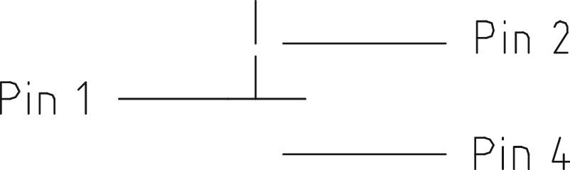'Pin 1' leads to 'Pin 2' and 'Pin 4'. Diagram shows electrical connections between the pins.