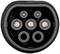 Close-up of a Type 2 electric vehicle charging plug with seven contacts, including earth, neutral wire, and three phases.