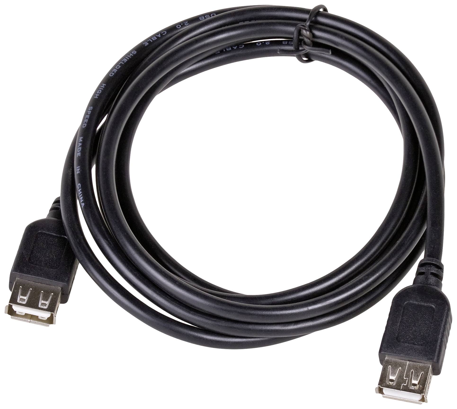 A black USB extension cable with two sockets, used for connecting USB devices.