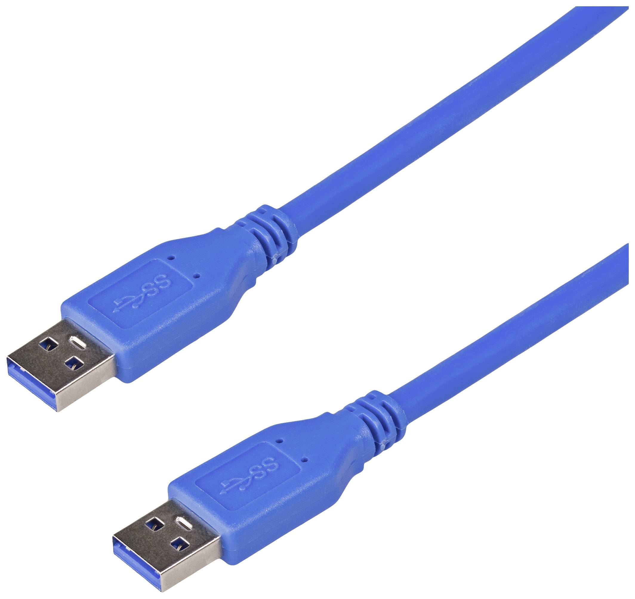 Two blue USB 3.0 cables with typical plug design, suitable for fast data transfer.