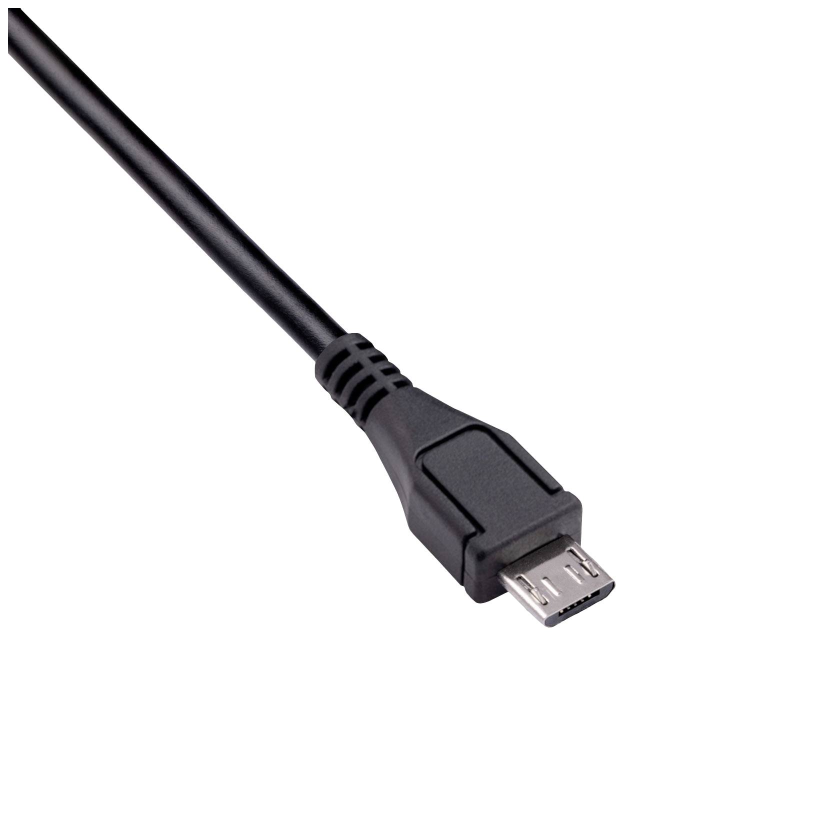 Black micro-USB cable, used for charging devices or data transfer.