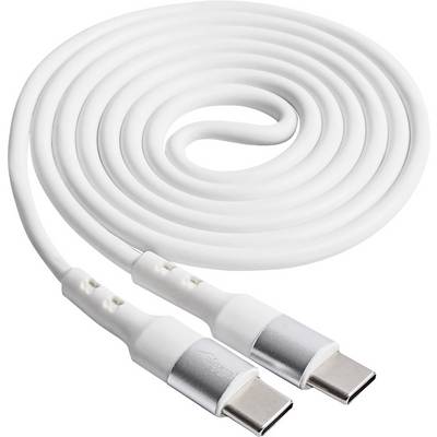 A white USB-C cable, coiled, with two plugs at the ends, suitable for data transfer or charging devices.