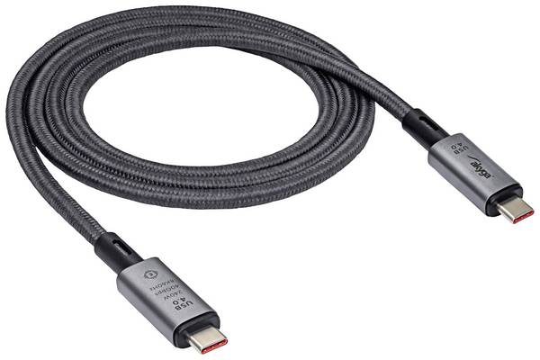 Akyga USB cable USB4™ USB-C® plug, USB-C® plug 1.00 m Grey highly flexible AK-USB-45