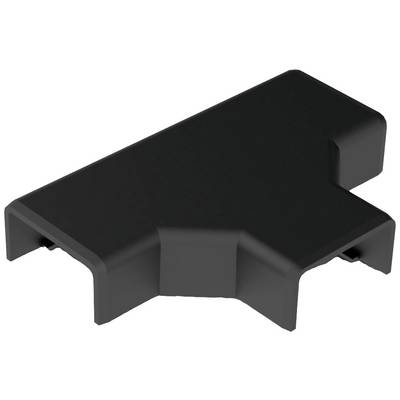 Black, rectangular, three-dimensional plastic object with angled sides and a flat top surface.