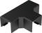 Black, T-shaped plastic component; used as a connecting cap in furniture or construction elements.