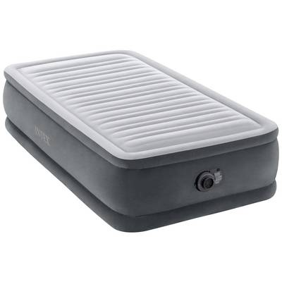 Grey and black inflatable air mattress with built-in pump, suitable for one person.