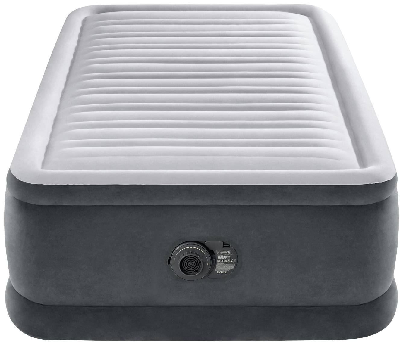 High-quality grey air mattress with built-in pump. Perfect for comfortable sleep whilst travelling or as a guest bed at home.