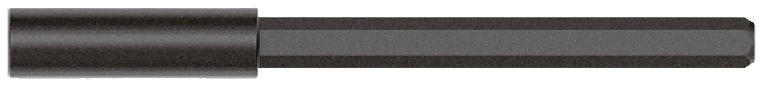 A long, black metal pin with a rounded end and a hexagonal shaft, typically used for technical or craft applications.