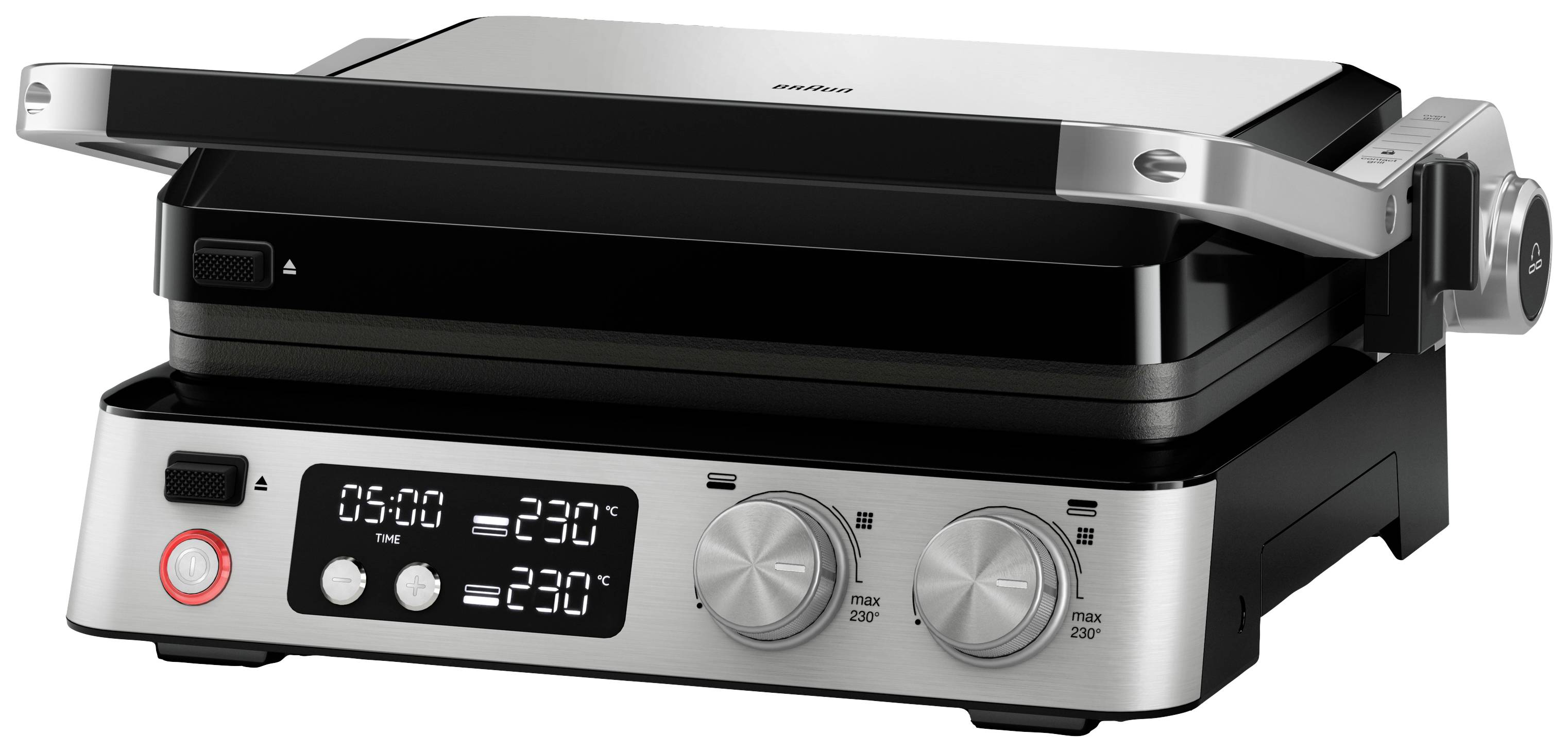 Braun CG7040 CG BRAUN STEELBK Table Grill press Timer function, hinged, with display, portable Black, Stainless steel
