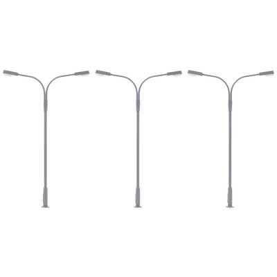 'Three modern street lamps with double lights on a white background.'