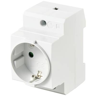 A white socket for wall mounting, suitable for use in electrical installations, with an earth connection.