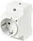 Electronic socket on a white background, showing plug openings, green indicator light, and screw terminal for mounting.