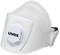 White respiratory protection mask with valve and elastic band, with 'uvex' printed on the valve. Suitable for protection against particles and aerosols.