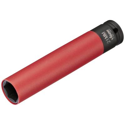 Red socket extension with black end, 21 mm size, for use in mechanical or craftsman work.
