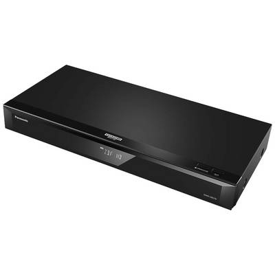 Black Panasonic Blu-ray Player, Model DMP-UB410, viewed from above. Shows a minimalist design with smooth finish.