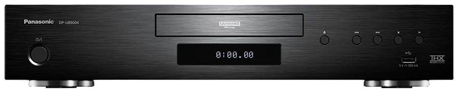 Black Panasonic CD player with an eject button, display in the centre, several buttons on the right side, and a USB port in the bottom right corner.