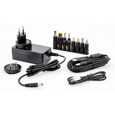 Versatile power supply set with various adapters and plug attachments for different devices, including power cable.