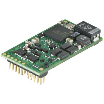 Electronic circuit board with multiple black chips, capacitors, and connector pins; likely part of an electronic device.