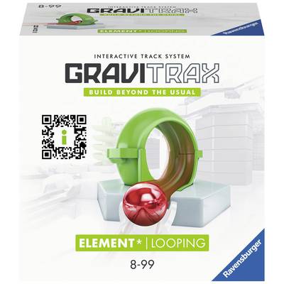 Packaging for 'GraviTrax Looping', an interactive track system toy for children aged 8-99, with QR code.