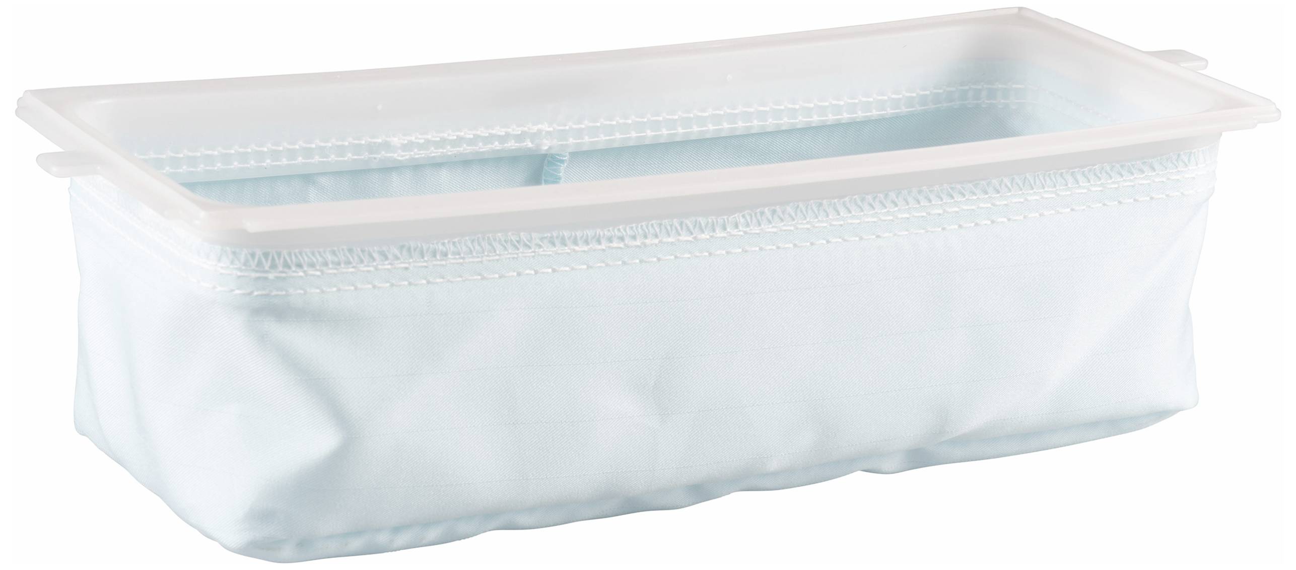 A rectangular, transparent box with a light blue fabric cover. Open lid reveals the interior compartment.