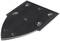 Black, wedge-shaped metal plate with seven screw holes, used for fastening in mechanical applications.