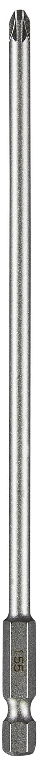 A long, slender, silver metal cylinder with a narrow point, possibly part of a tool or machine component.