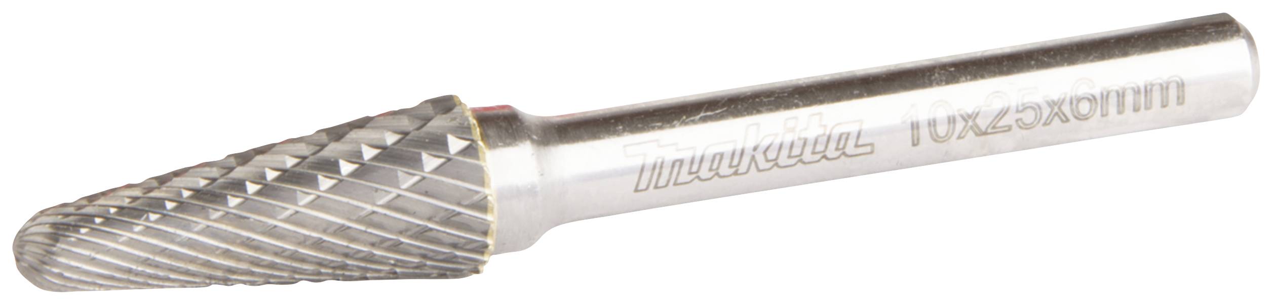 A conical milling bit made of steel with a spiral pattern. 'Makita' is engraved on the side, suitable for precise drilling work.