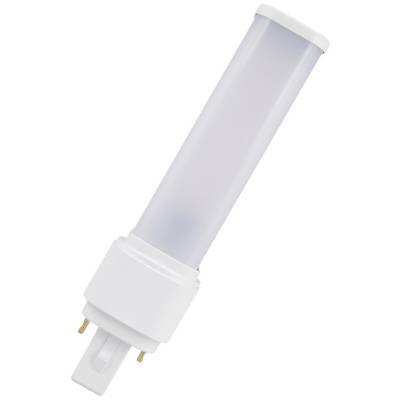 A rectangular LED lamp with a white base and two golden plug contacts, shown from the side.
