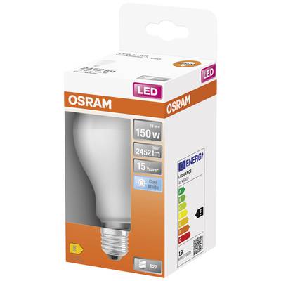 OSRAM LED Lamp 19W equivalent to 150W, 2452 lumens, 15-year lifespan, E27 fitting, Energy Class E, Cool White light.
