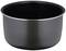 A black, round metal pot, likely an insert for a rice cooker or multi-cooker, stands upright.