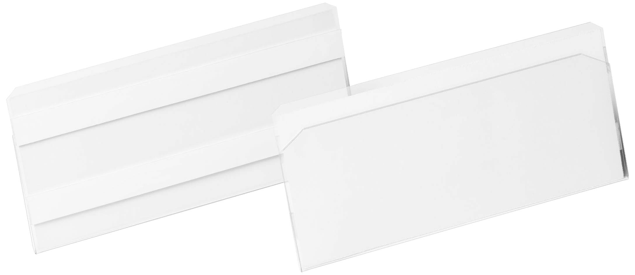 Two white, blank envelopes are lying side by side.
