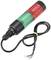 Traffic light-like signal light with green and red sections, cable for connection. Used for status indication in machinery.