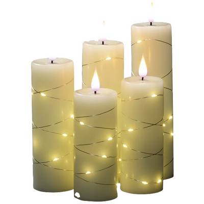 Konstsmide 1845-190 LED wax candle 5-piece set Warm white Warm white (Ø x H) 55 mm x 200 mm Timer, incl. switch-0