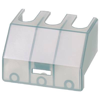 A transparent cable or pipe holder with three circular openings for mounting.