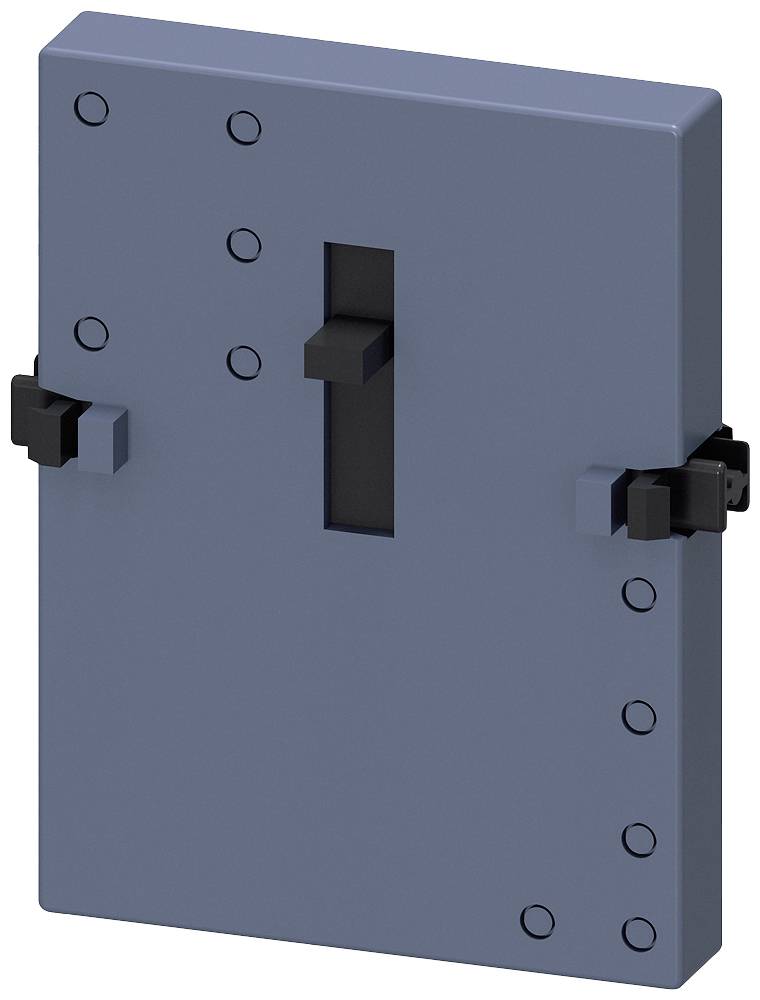 Grey security lock door with black bolts and multiple screw holes on the sides, upright rectangular shape.