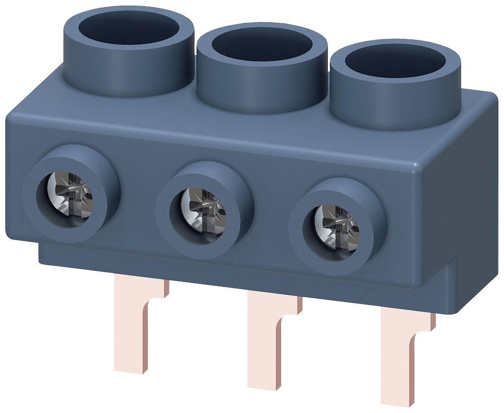 Triple connector in dark blue with visible copper terminals, suitable for electronic devices.