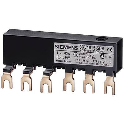 A black Siemens power circuit breaker module with six copper terminals, marked with '3RV1915-5DB'.