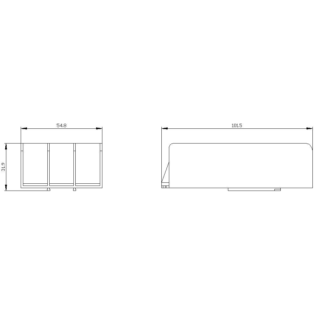 Technical Drawing of a Rectangular Object with Dimensions: Width 54.9 cm, Height 31.9 cm, Length 101.5 cm. Shows Side and Front View.