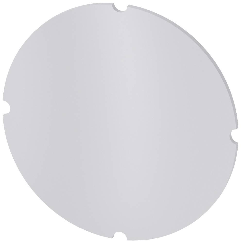 Circular metal disc with four symmetrical notches around the perimeter.