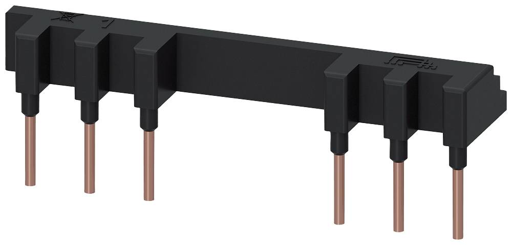 A black electrical connector with five copper pins protruding downwards.