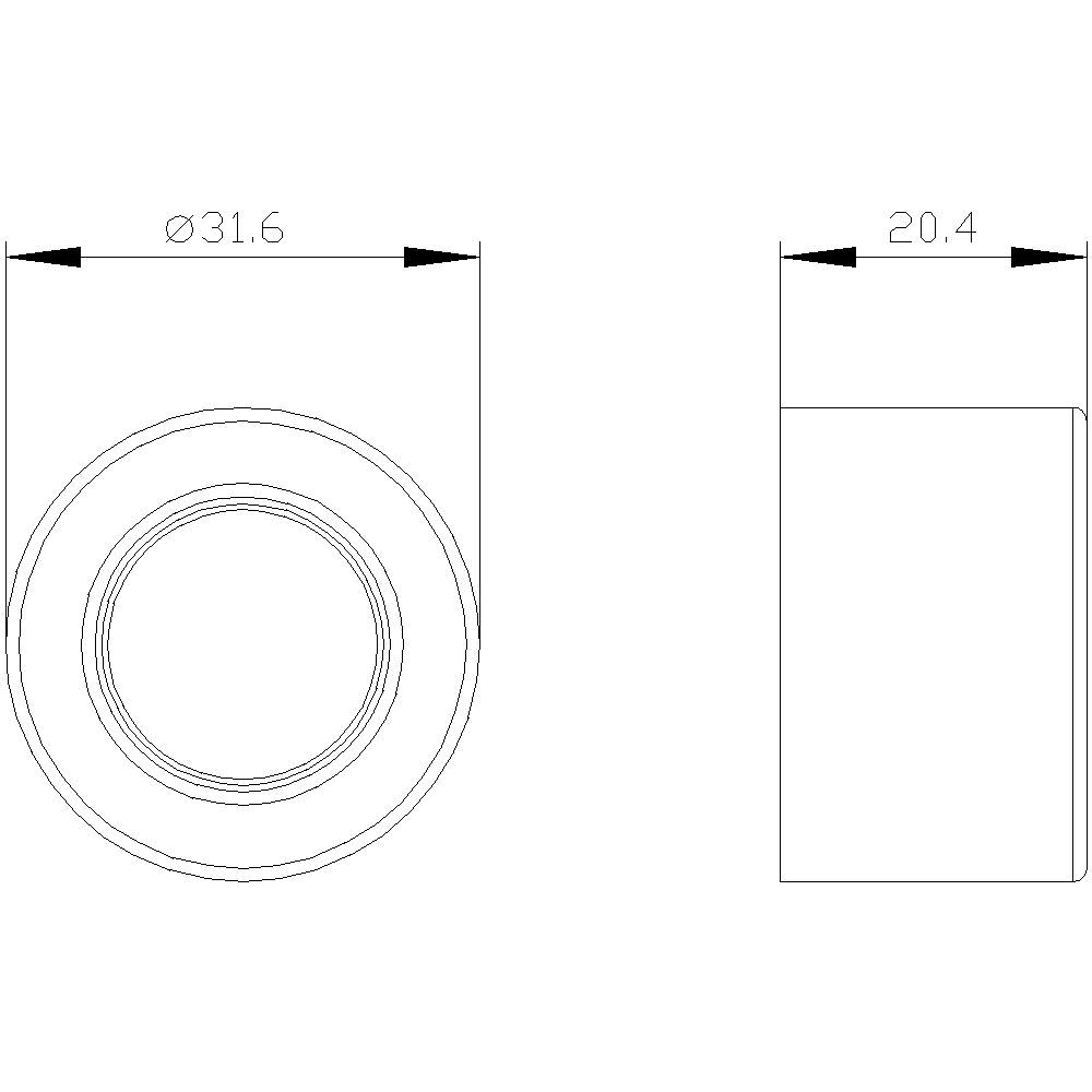 Technical drawing of a cylindrical component. The diameter is 31.6 mm and the width is 20.4 mm. Top view and side view.