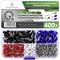 'Ferrule assortment with 400 pieces in various colours and sizes, including packaging with a clear display of contents.'