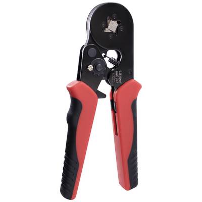 Pliers with a red and black handle, suitable for crimping cable connections.