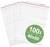 Six transparent resealable bags with a red stripe and green circular print '100x 40x60'.