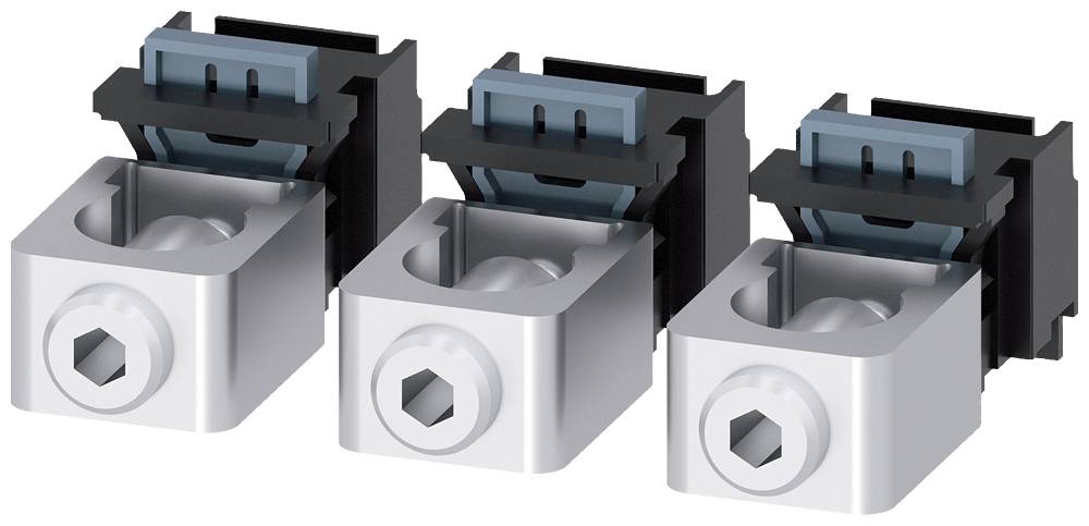 Three electrical connectors, each in a rectangular shape with a black housing and silver mounting screw.