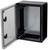 An open, empty black box with a transparent door. Suitable for storing or protecting items.