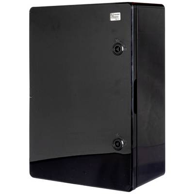 A black, rectangular protective case with two side openings and a small label in the top left corner.