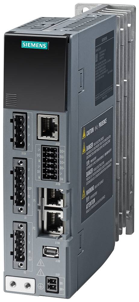 A Siemens industrial controller with multiple connection options, including Ethernet ports and USB interfaces, for controlling and networking devices.