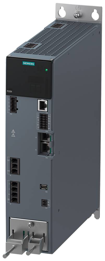 Industrial drive with metal casing, various connections and ventilated top.