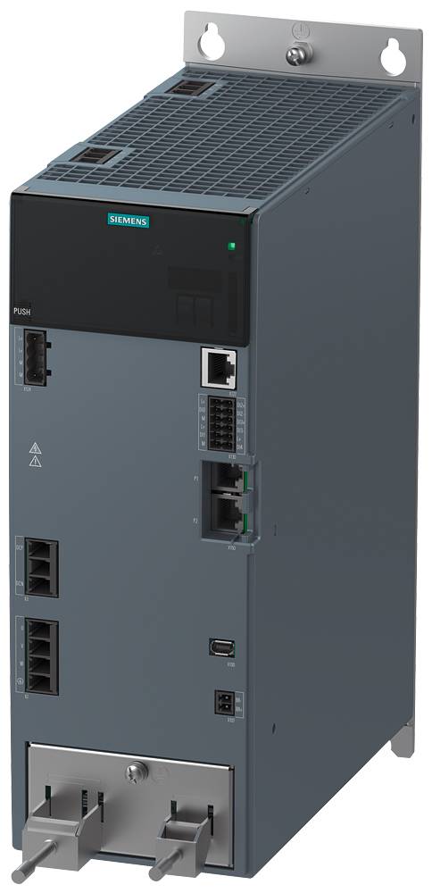 An industrial control unit with multiple ports and a brand logo in the top left corner. It is used in industrial automation systems.